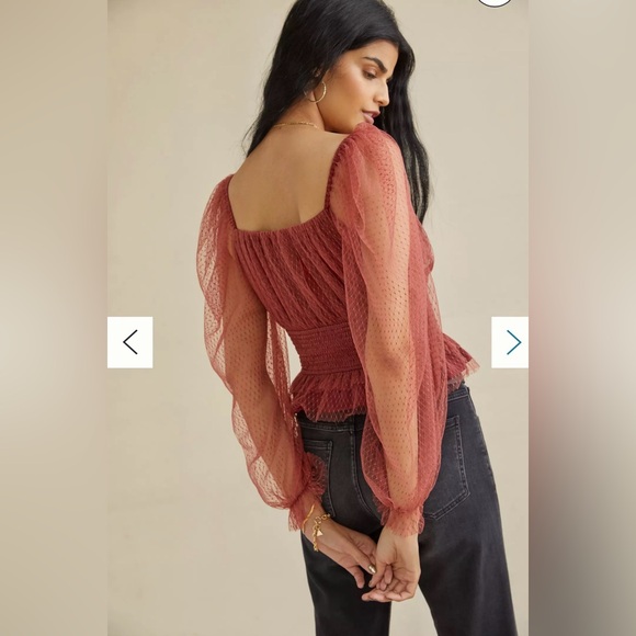 BY ANTHROPOLOGIE Tulle Sheer Balloon Sleeve Blouse Size Small - Picture 3 of 16